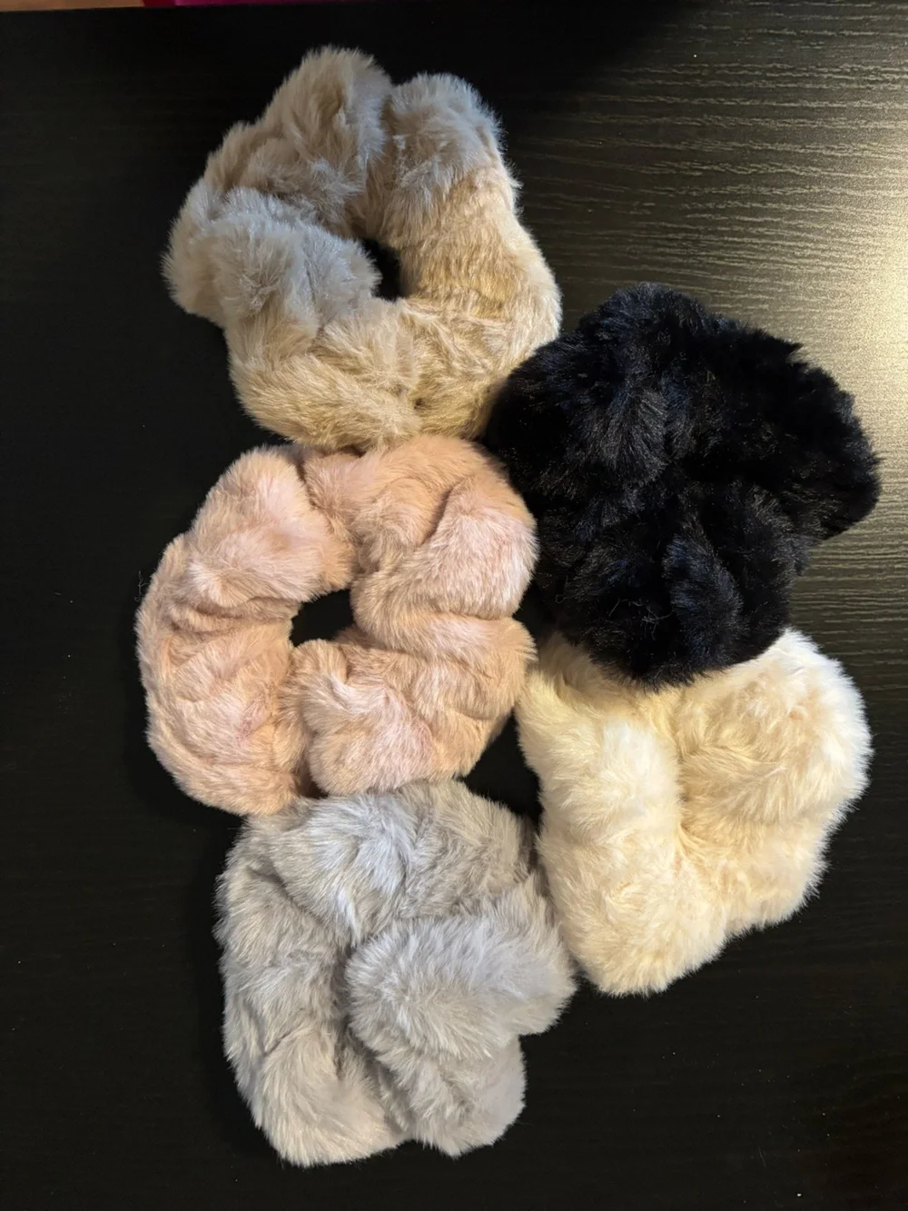 Set of 10 Plush Faux Fur Scrunchies plus Make Up Headband